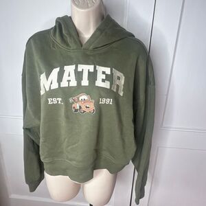 Disney Pixar Mater Cars Hoodie Green Tow Crop Hoodie Sweatshirt Medium